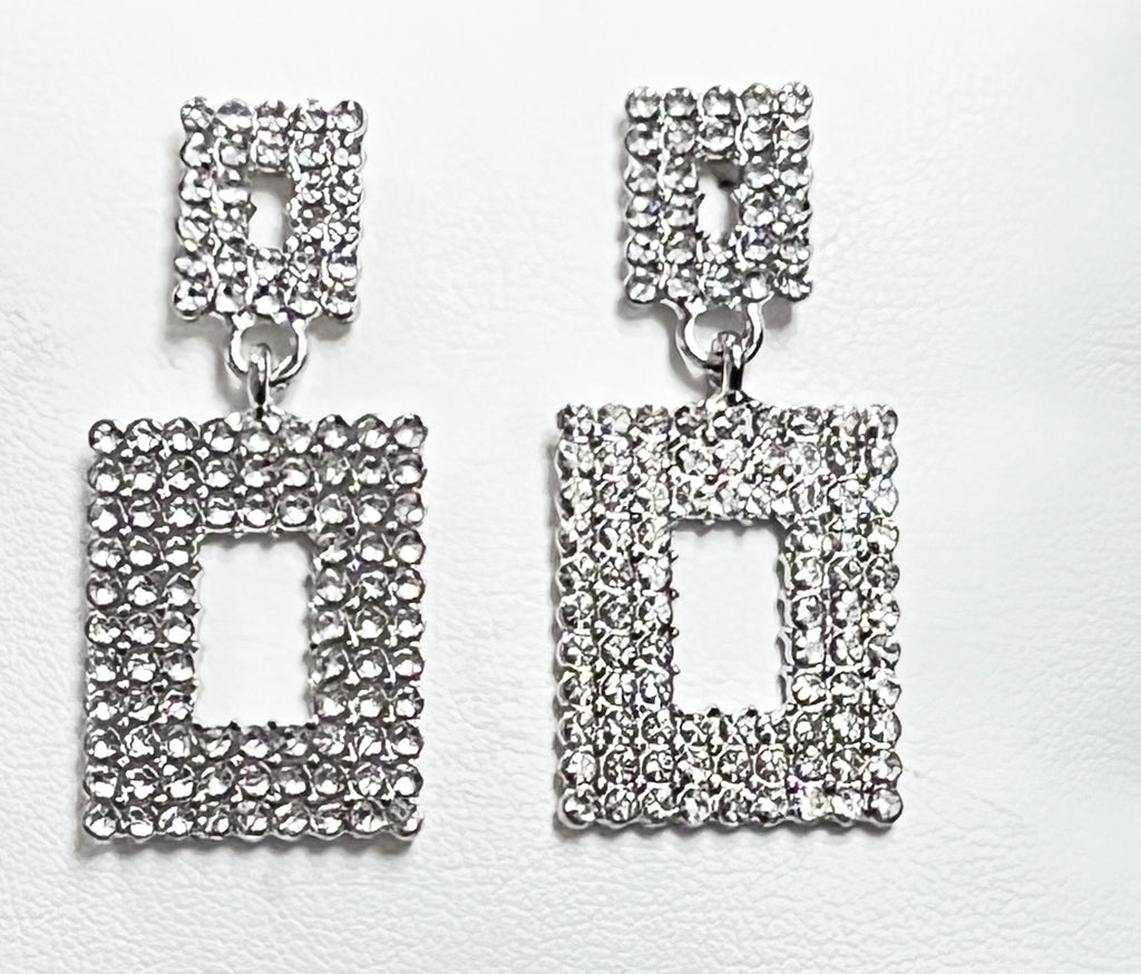 Eleanor - Rectangle Rhinestone Earrings (Silver)