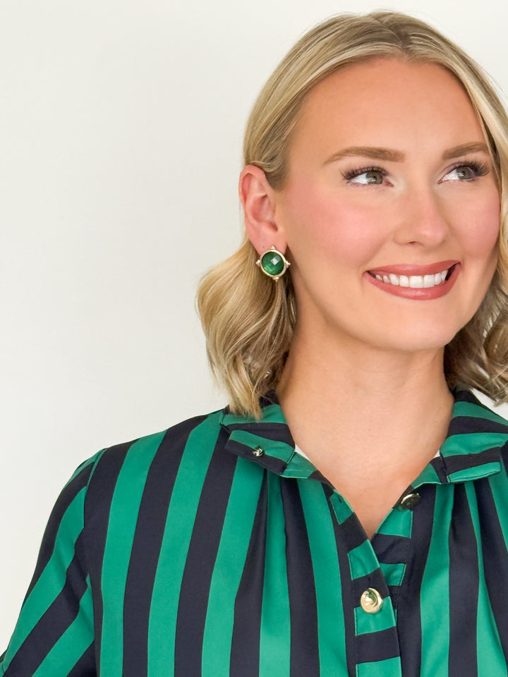 Faceted Gemstone Stud Earring (Emerald)