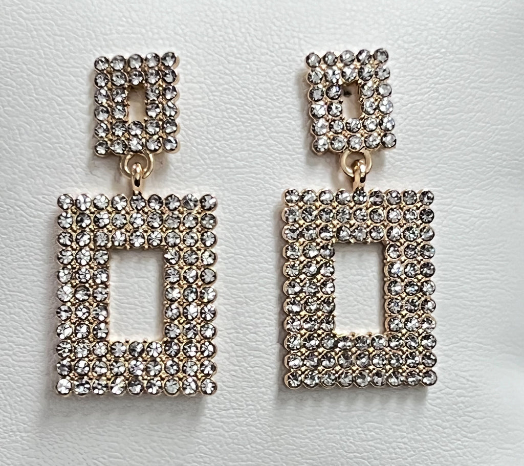 Eleanor - Rectangle Rhinestone Earrings (Gold)