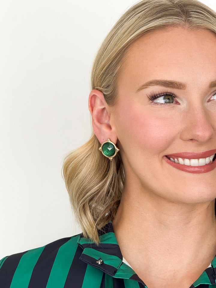 Faceted Gemstone Stud Earring (Emerald)