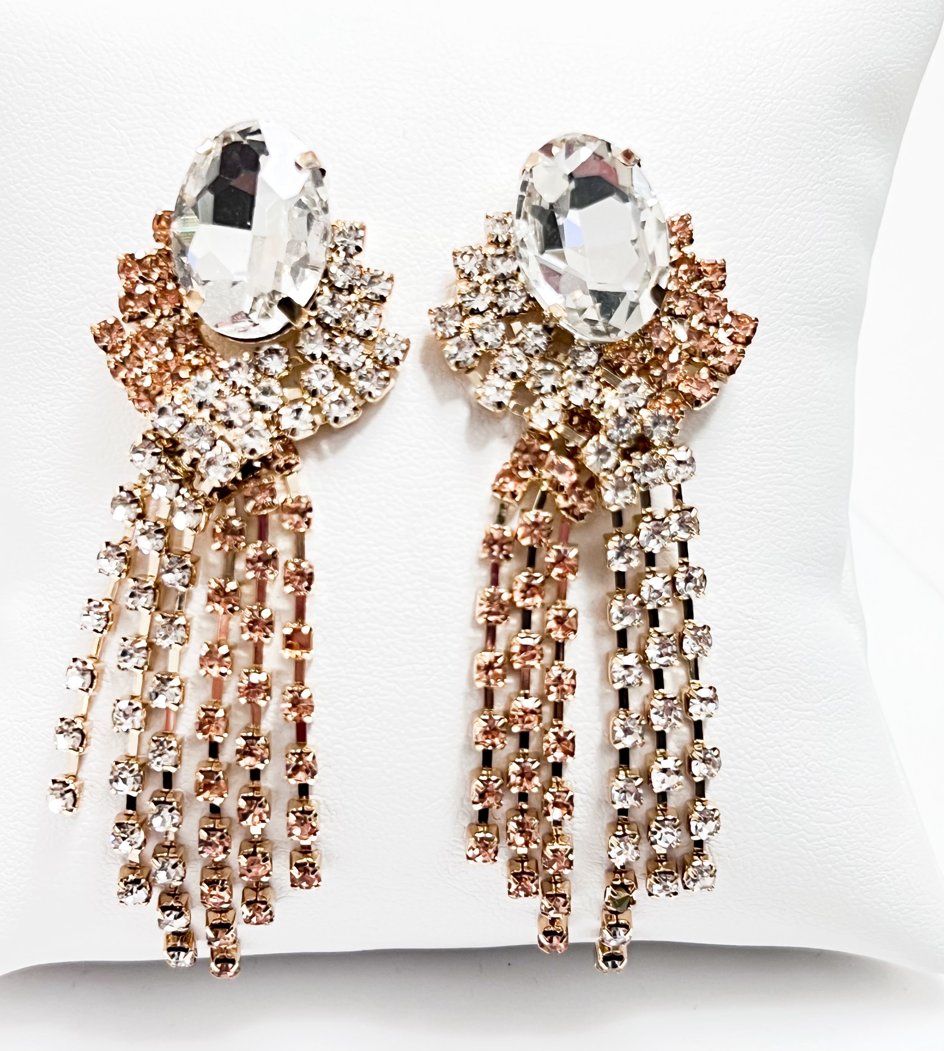 Sylvia - Rhinestone Tassel Statement Earrings (Rose Gold)