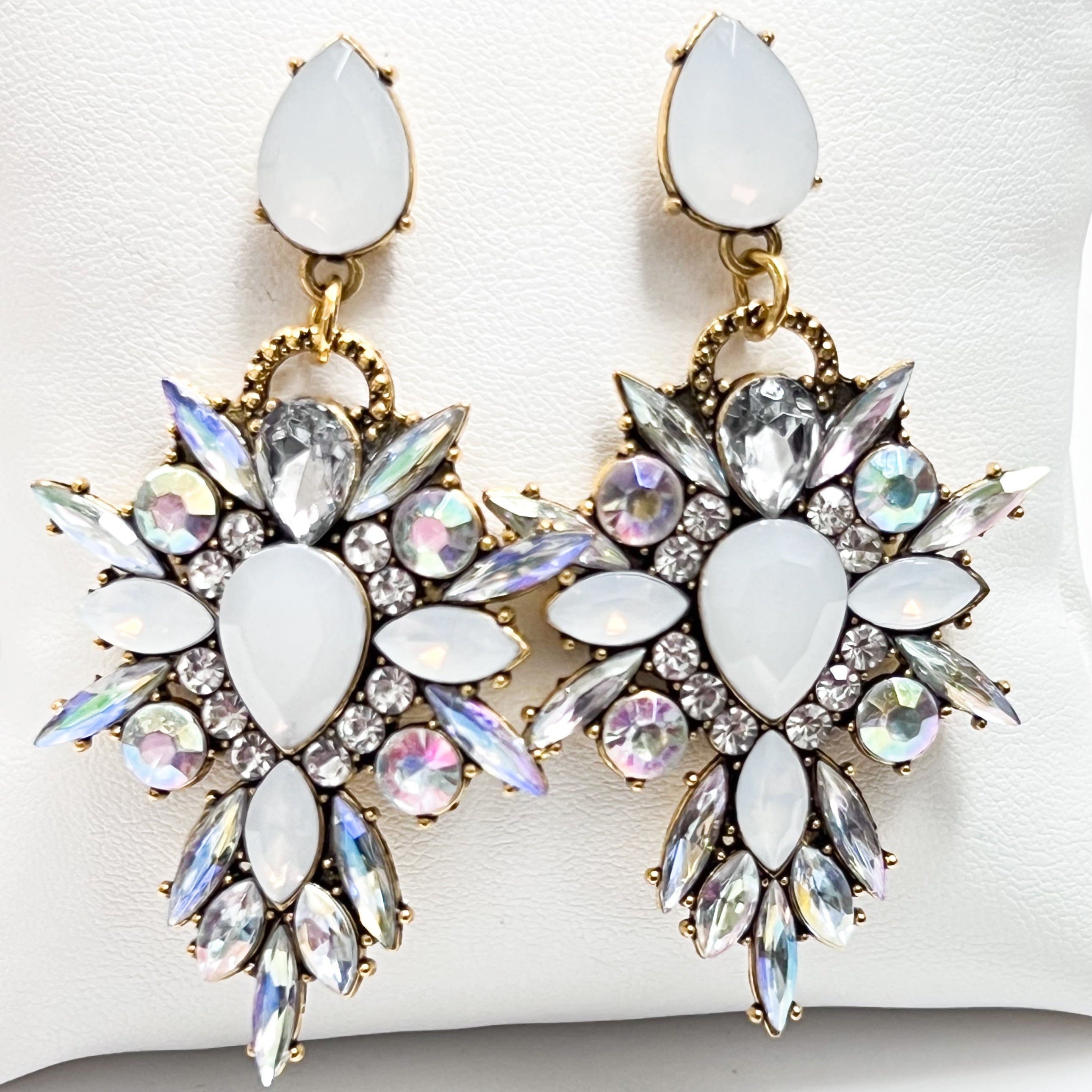 Jasmine - Rhinestone Statement Earrings (Opal/AB)