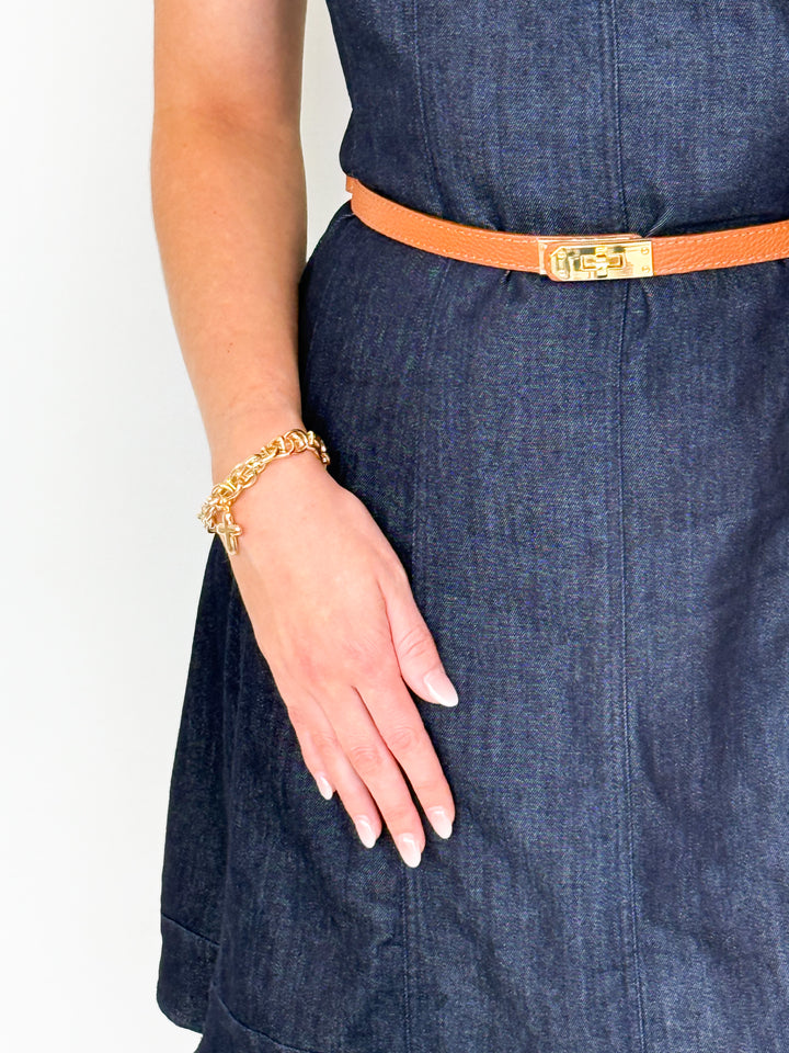 Gold Link Bracelet with Cross Charm