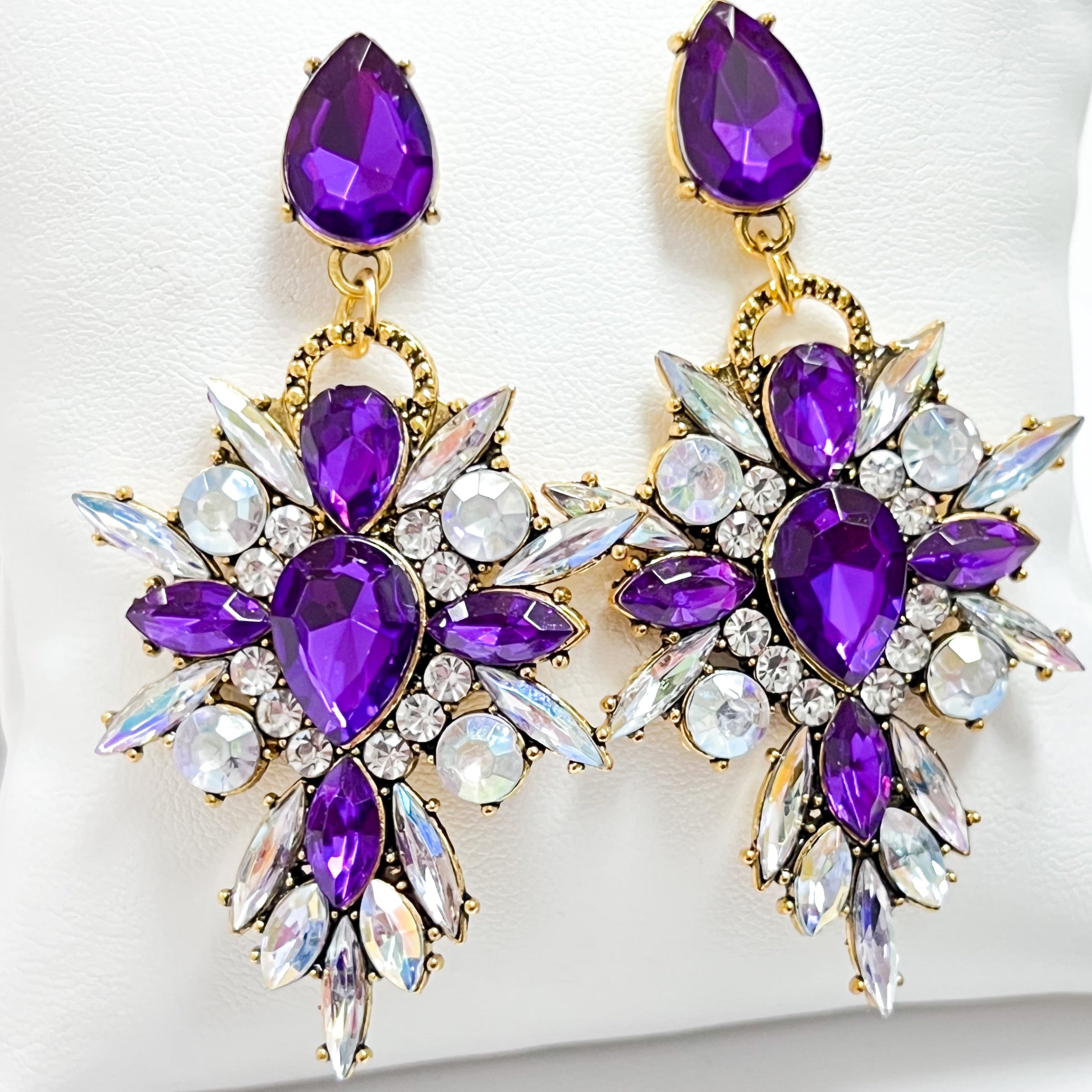 Jasmine - Rhinestone Statement Earrings (Purple)