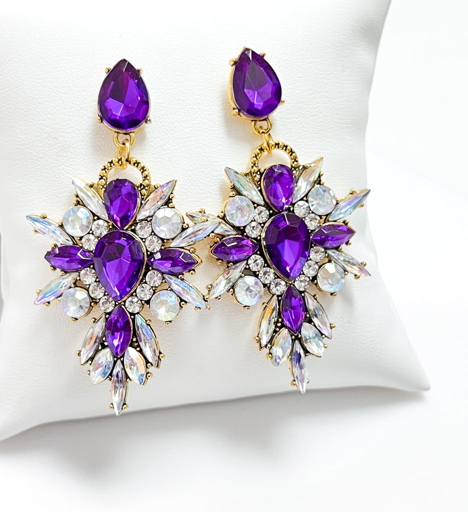 Jasmine - Rhinestone Statement Earrings (Purple)
