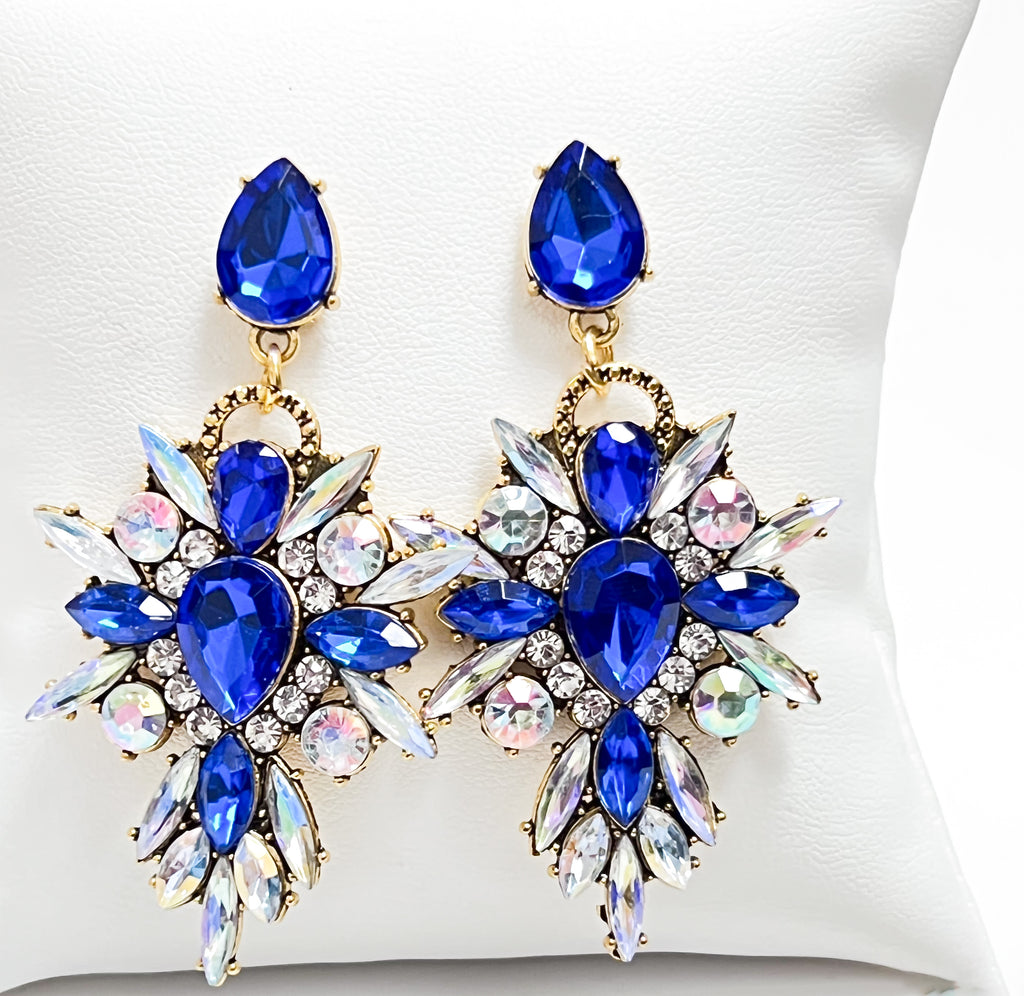 Jasmine - Rhinestone Statement Earrings (Royal Blue)