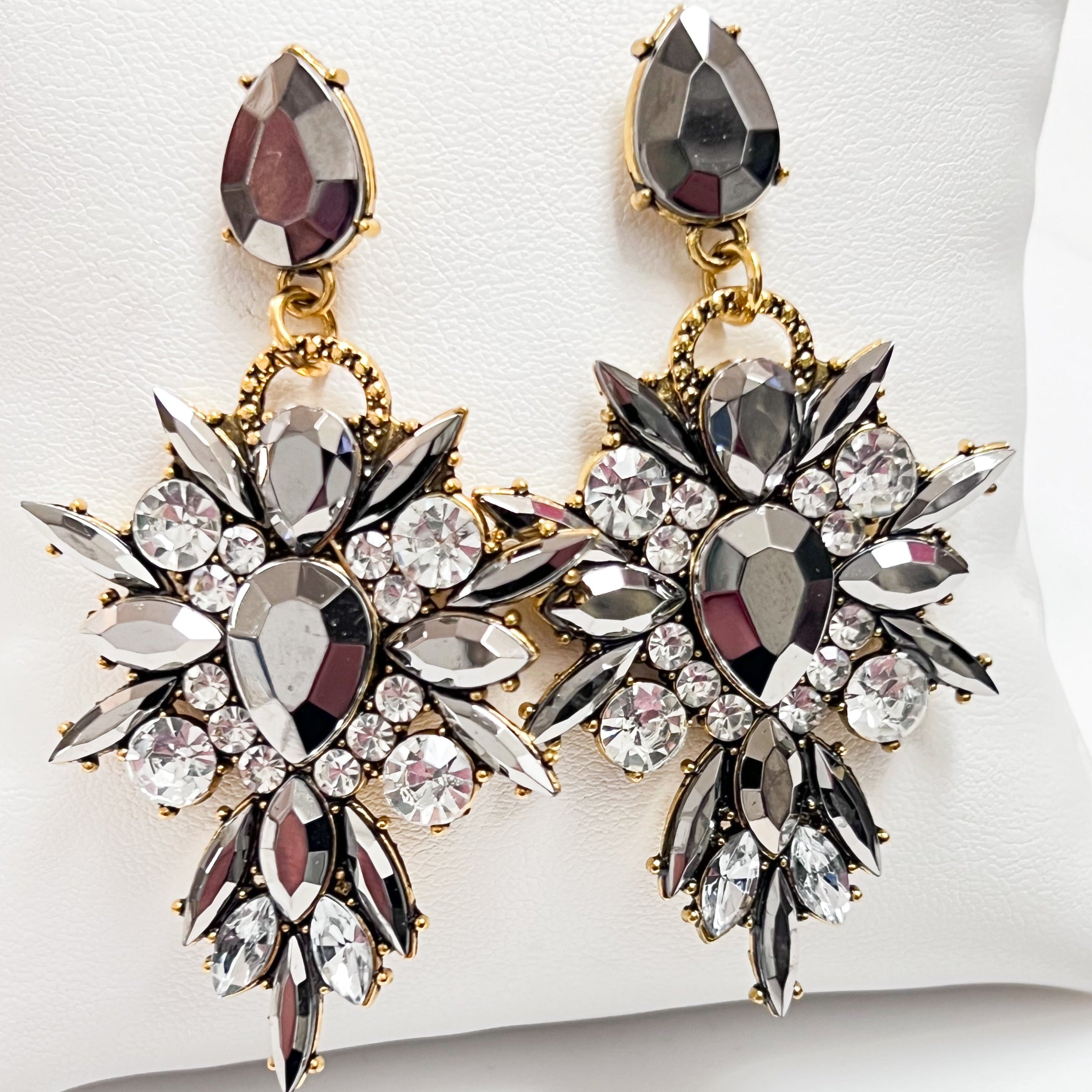 Jasmine - Rhinestone Statement Earrings (Gunmetal)