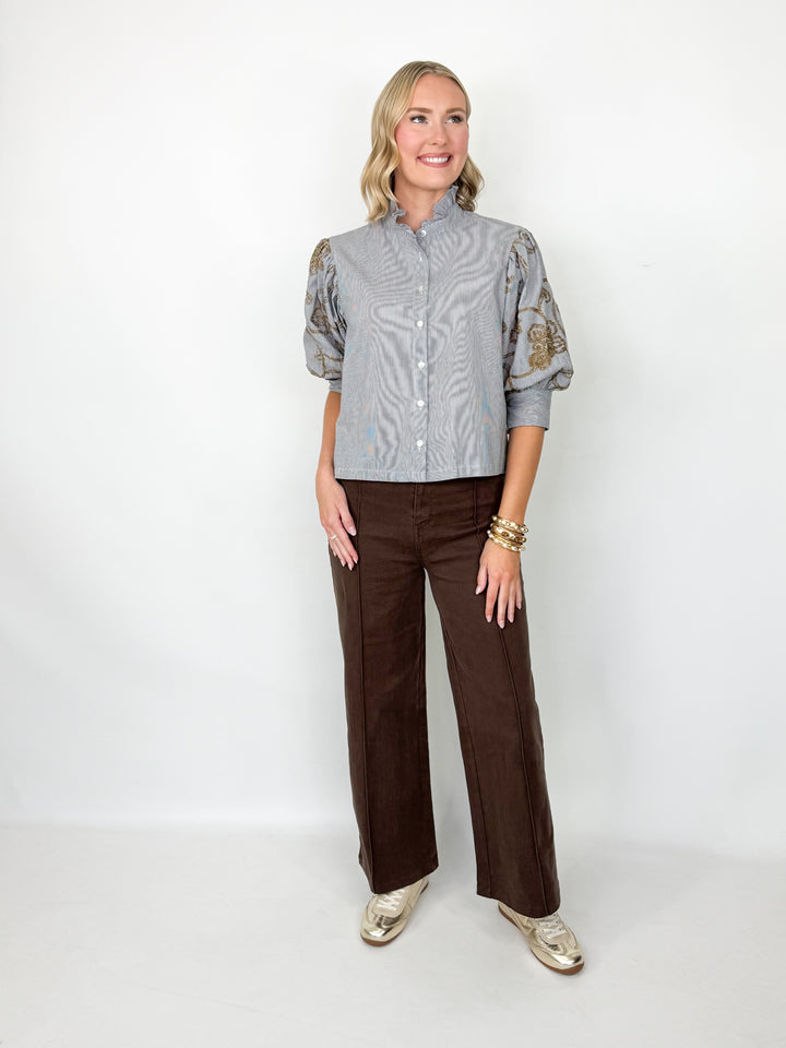 Nelli - Front Pleat Pants (Brown)