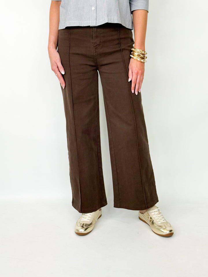 Nelli - Front Pleat Pants (Brown)