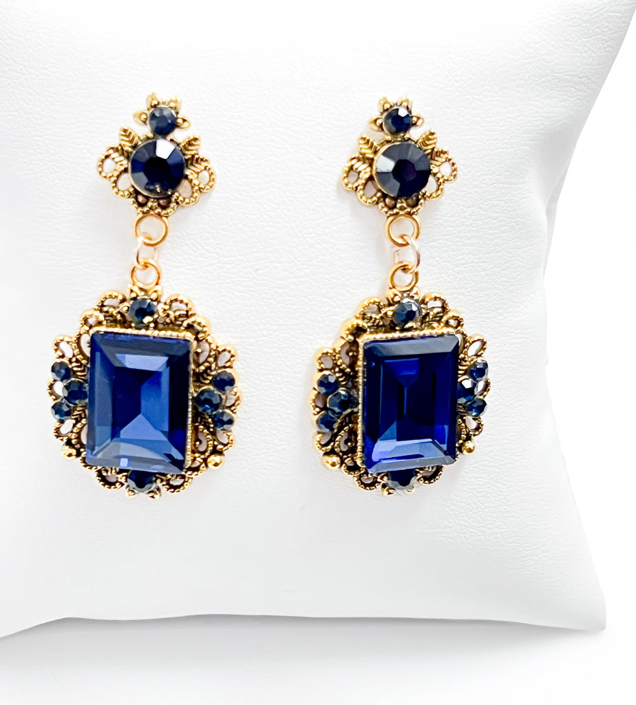 Laila - Navy Blue Rhinestone Statement Earrings