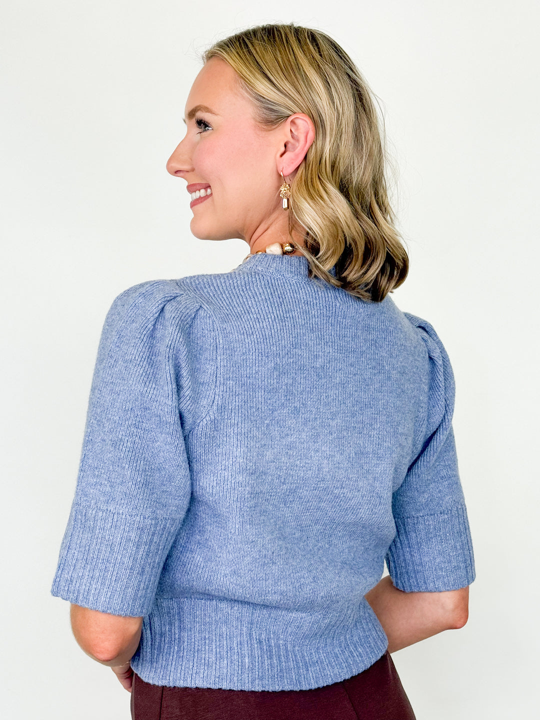 Cora - Puff Sleeve Sweater (Dusty Blue)