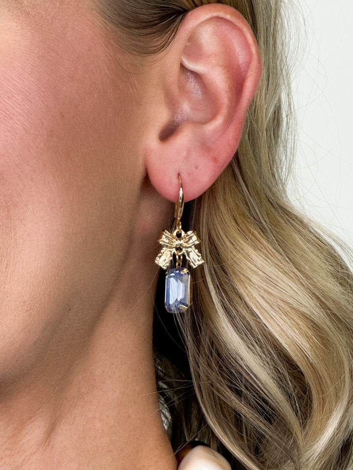 Rectangle Stone Drop Earring (Light Blue)