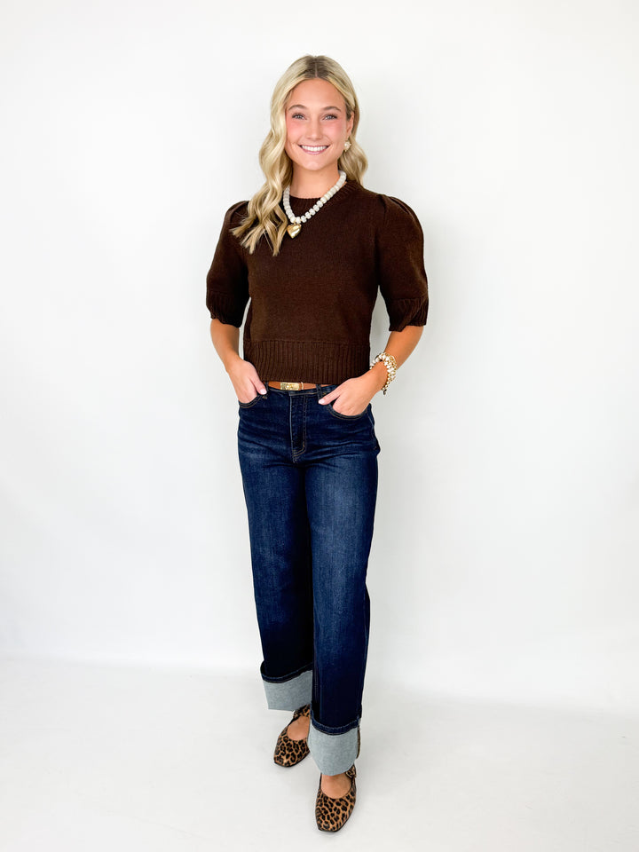 Cora - Puff Sleeve Sweater (Brown)