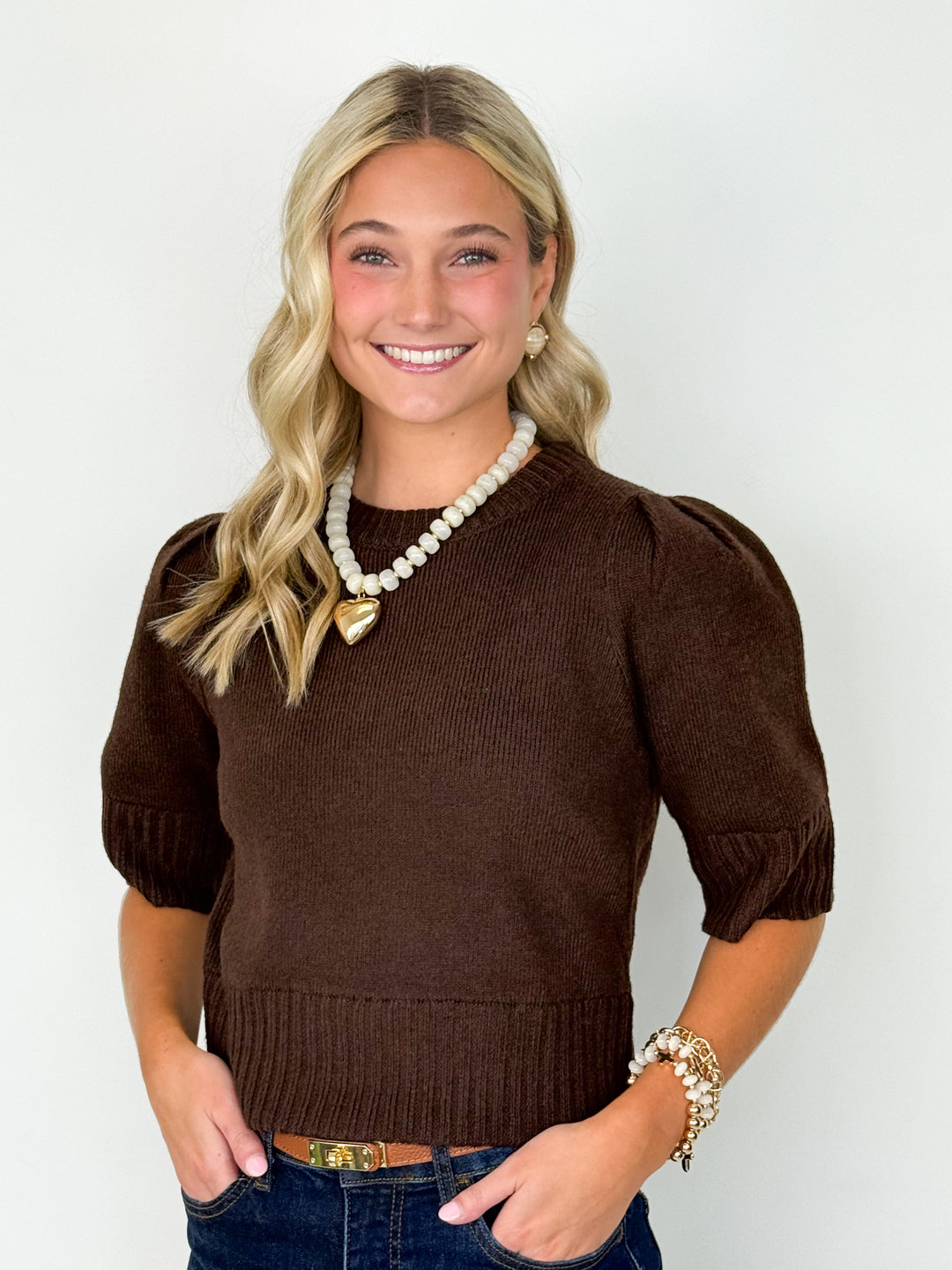 Cora - Puff Sleeve Sweater (Brown)