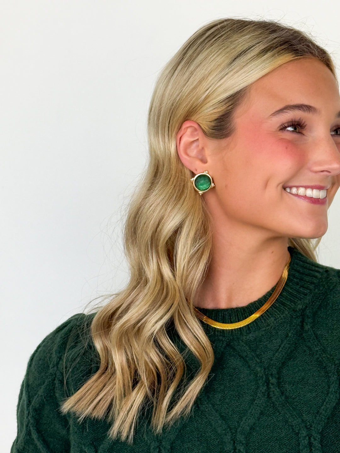 Faceted Gemstone Stud Earring (Emerald)