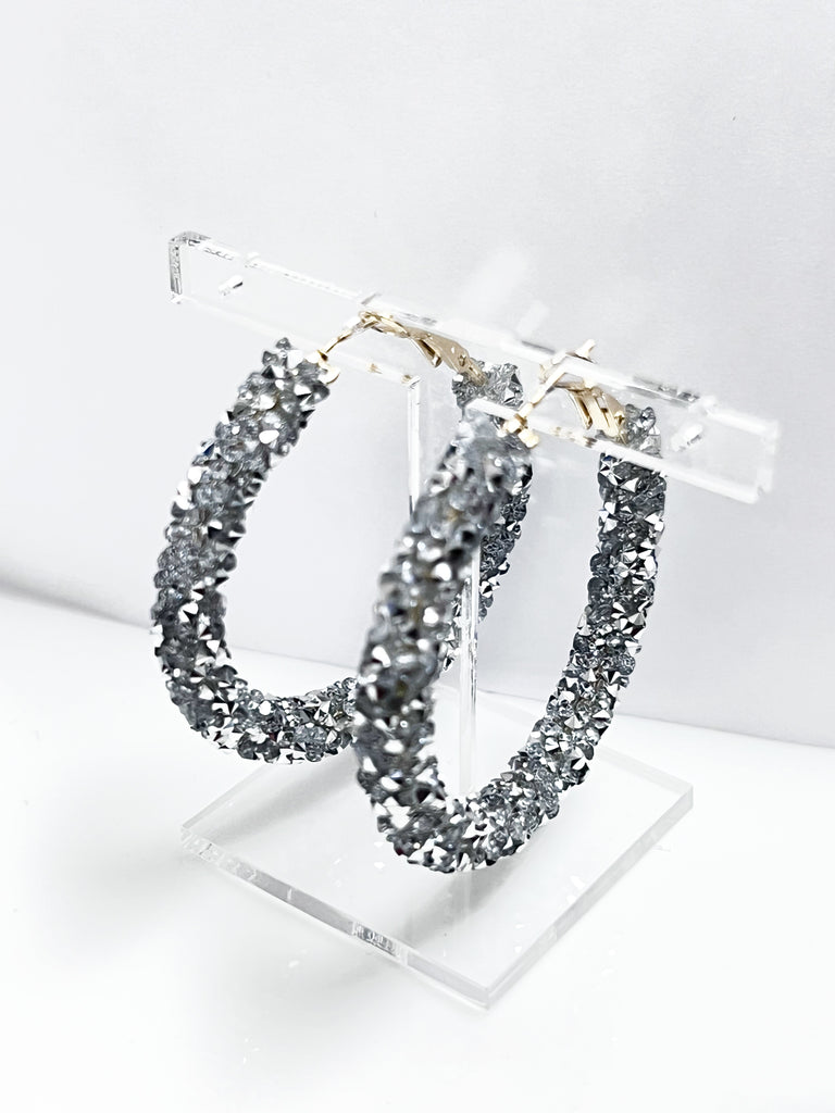 Avery - Rhinestone Hoop Earrings (Silver)