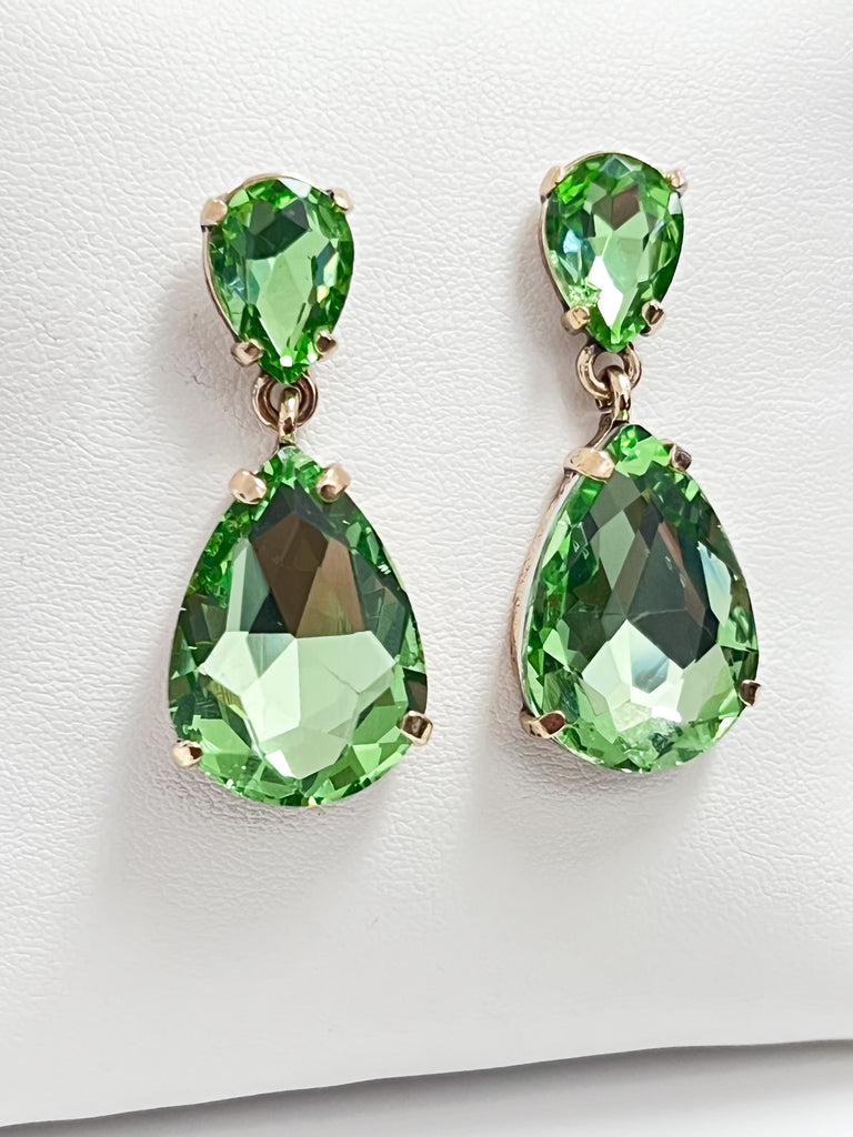 Mariah - Rhinestone Drop Earrings (Lime Green)
