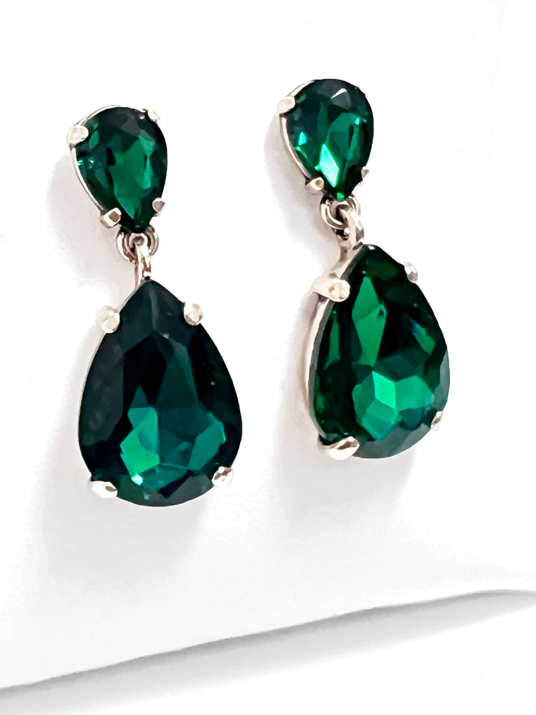 Mariah - Rhinestone Drop Earrings (Emerald Green)