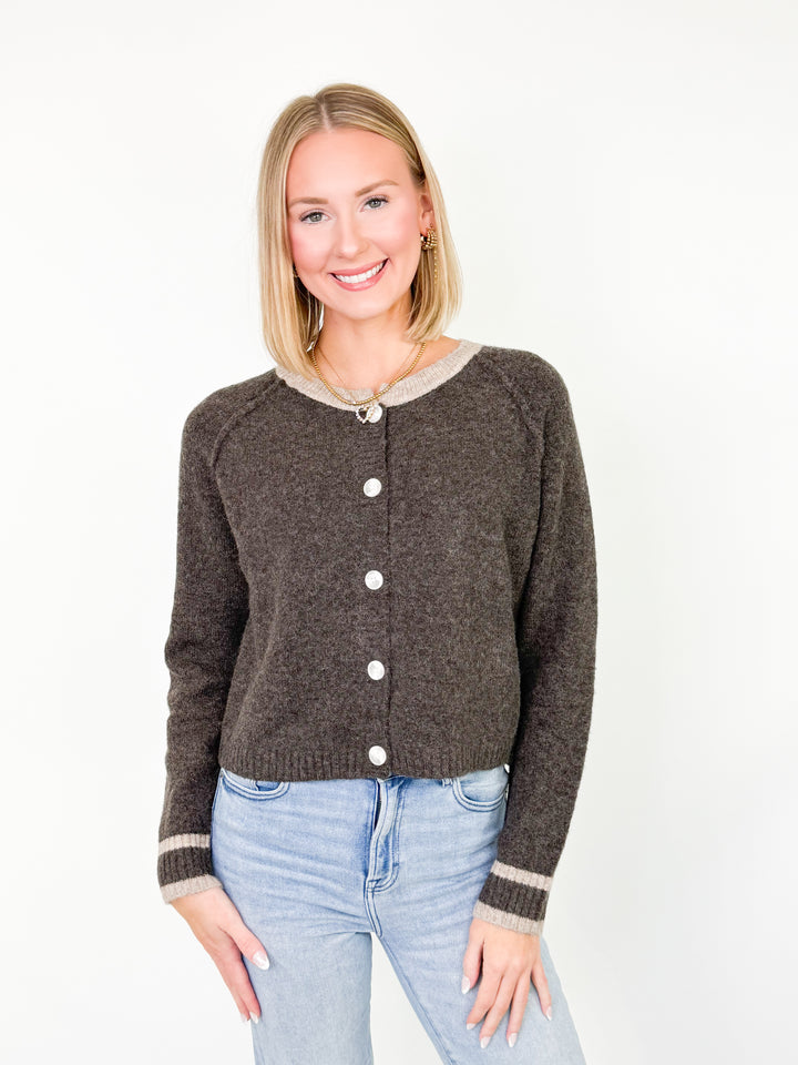 Mari - Two Tone Sweater Cardigan (Brown)