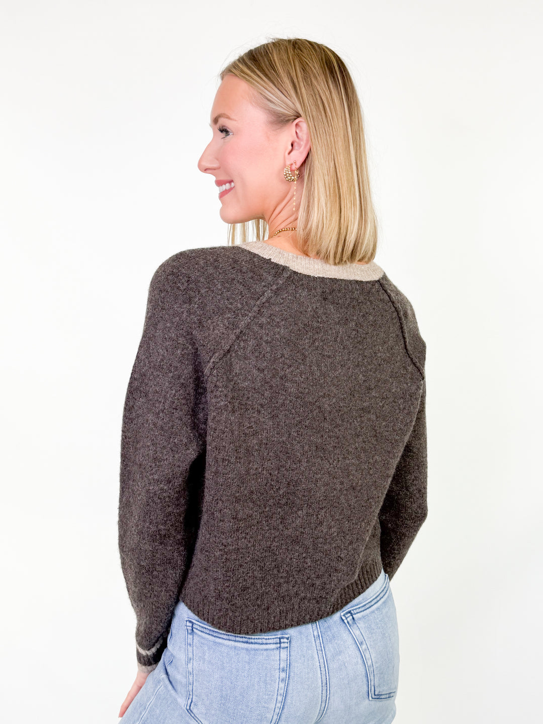 Mari - Two Tone Sweater Cardigan (Brown)