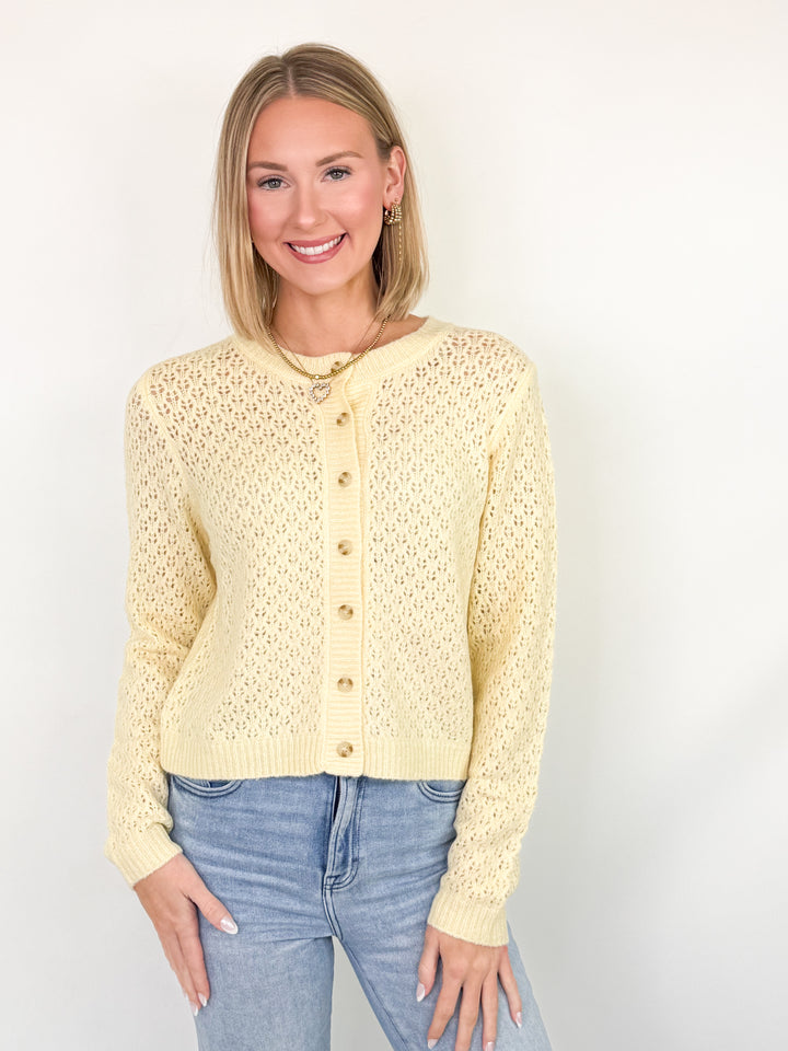 Brenda - Eyelet Knit Cardigan (Butter Yellow)