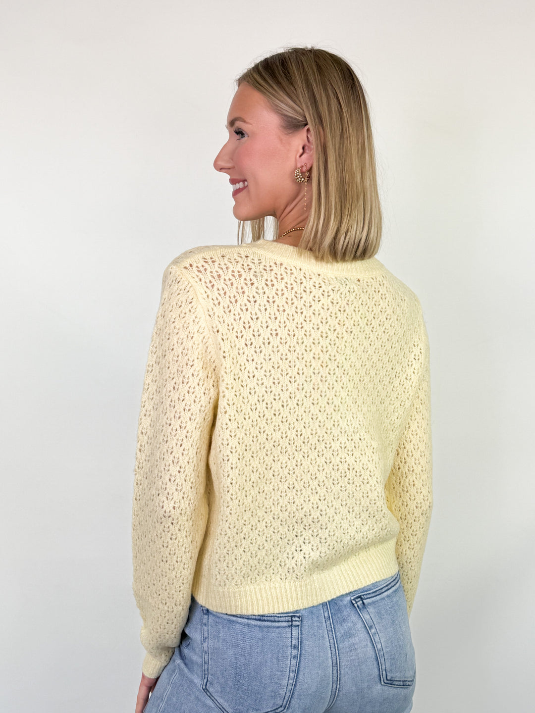 Brenda - Eyelet Knit Cardigan (Butter Yellow)