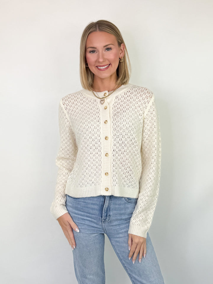 Brenda - Eyelet Knit Cardigan (Cream)