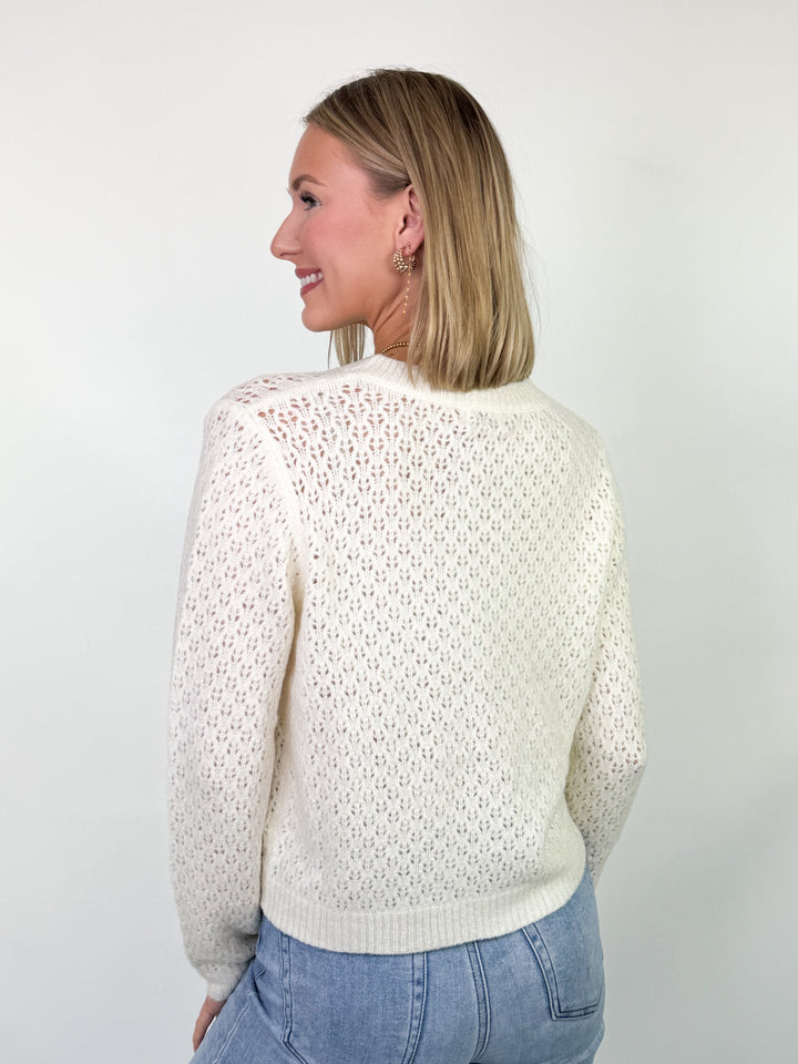 Brenda - Eyelet Knit Cardigan (Cream)