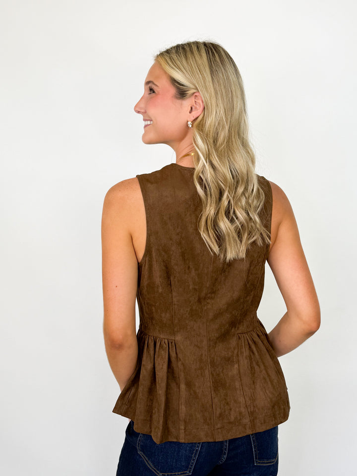 Tessa - Sleeveless Peplum Top (Brown)