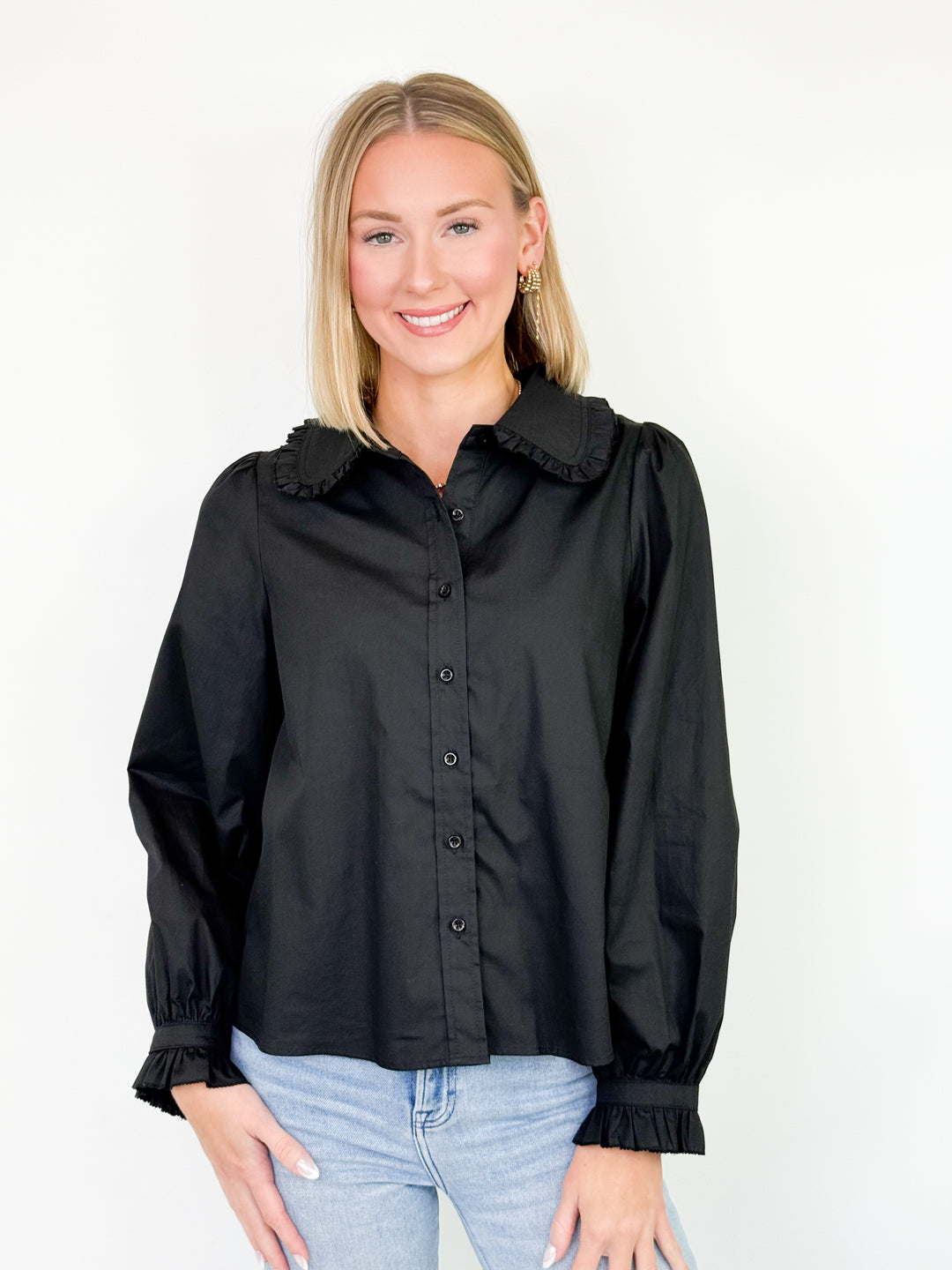 Willow - Ruffled Collared Shirt (Black)