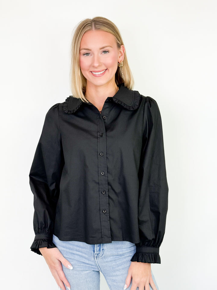Willow - Ruffled Collared Shirt (Black)