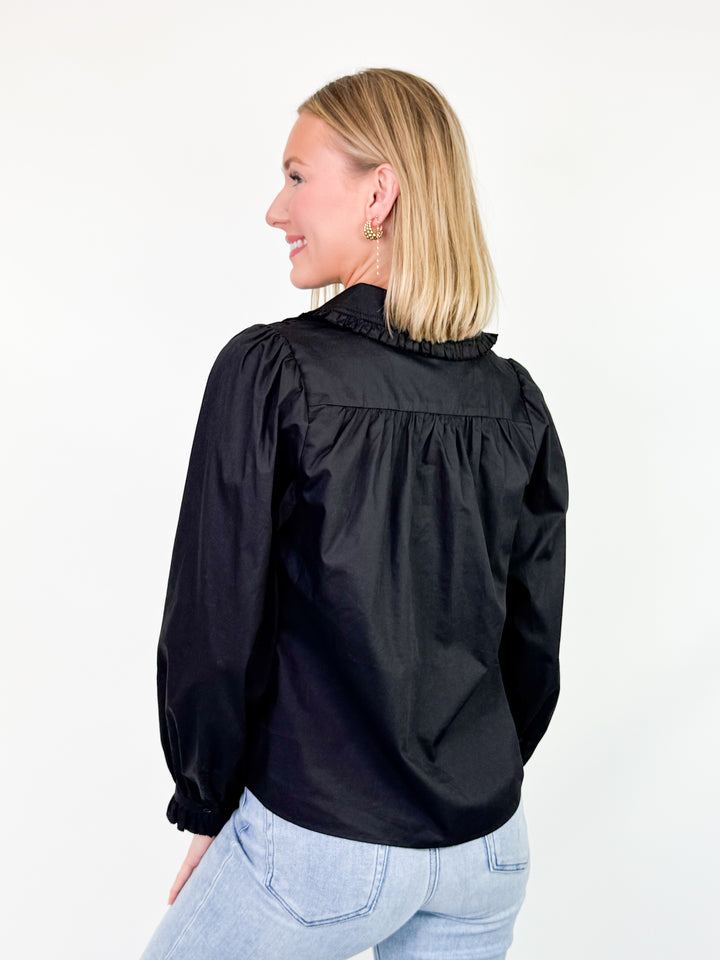 Willow - Ruffled Collared Shirt (Black)