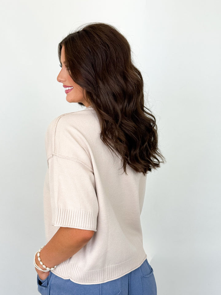 Melody - Beige Short Sleeve Sweater