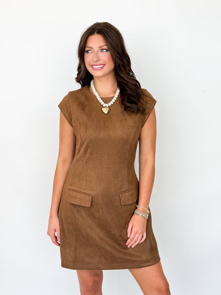 Emersyn - Brown Suede Mini Dress w/ Pockets