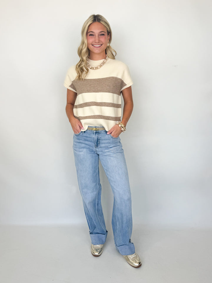 Laurel - Striped Knit Mock Neck Top