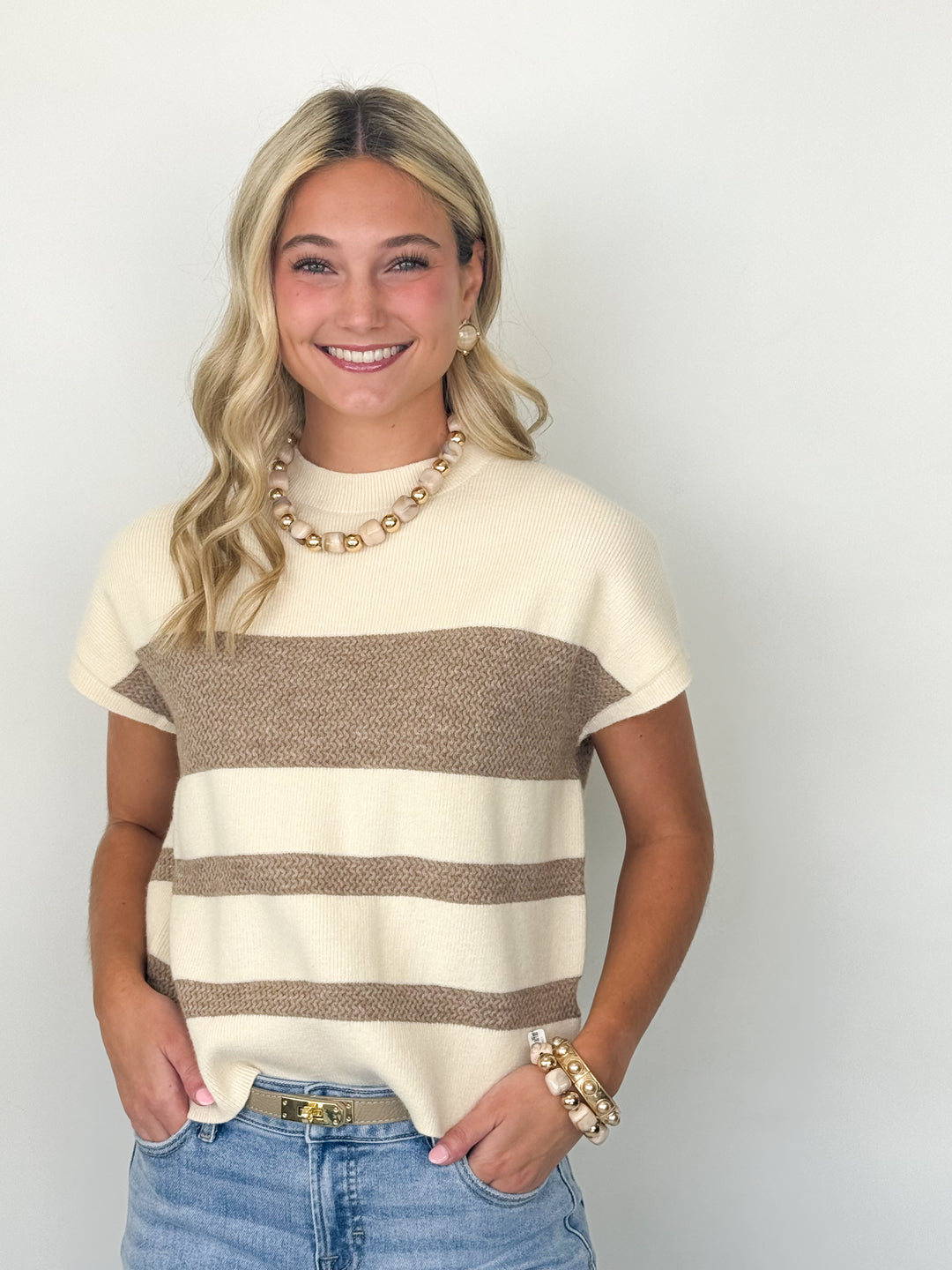 Laurel - Striped Knit Mock Neck Top