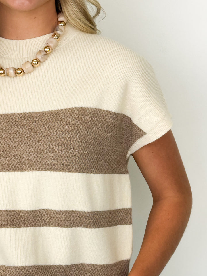 Laurel - Striped Knit Mock Neck Top