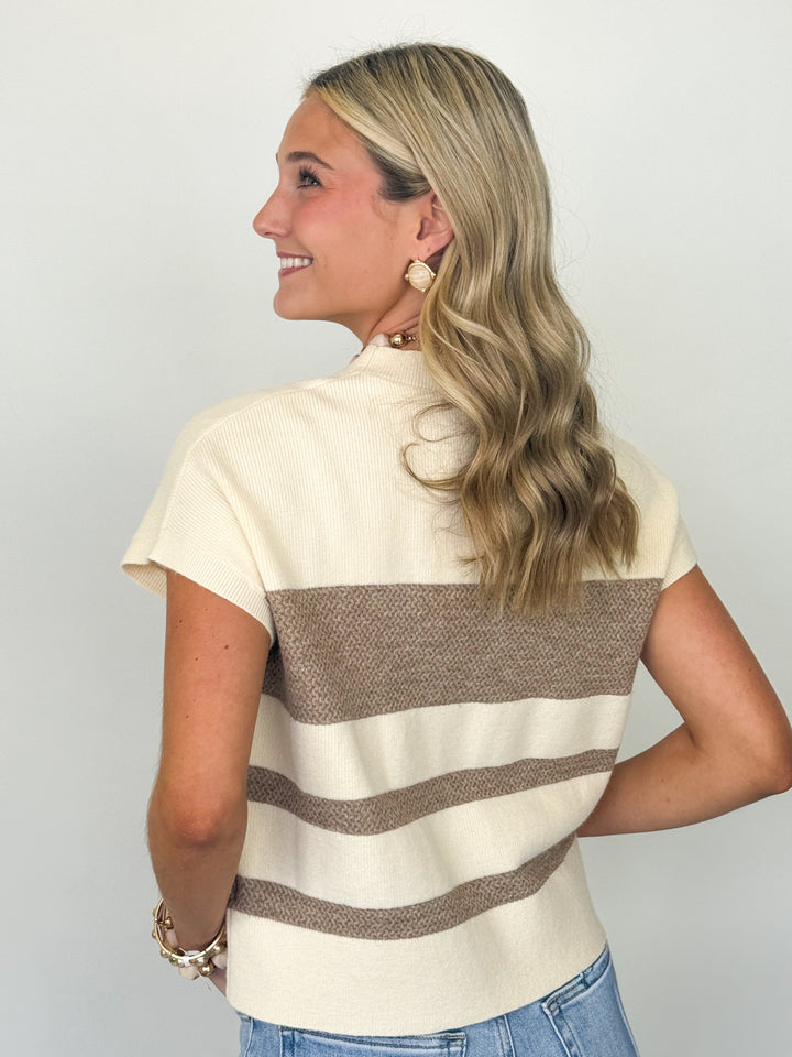 Laurel - Striped Knit Mock Neck Top