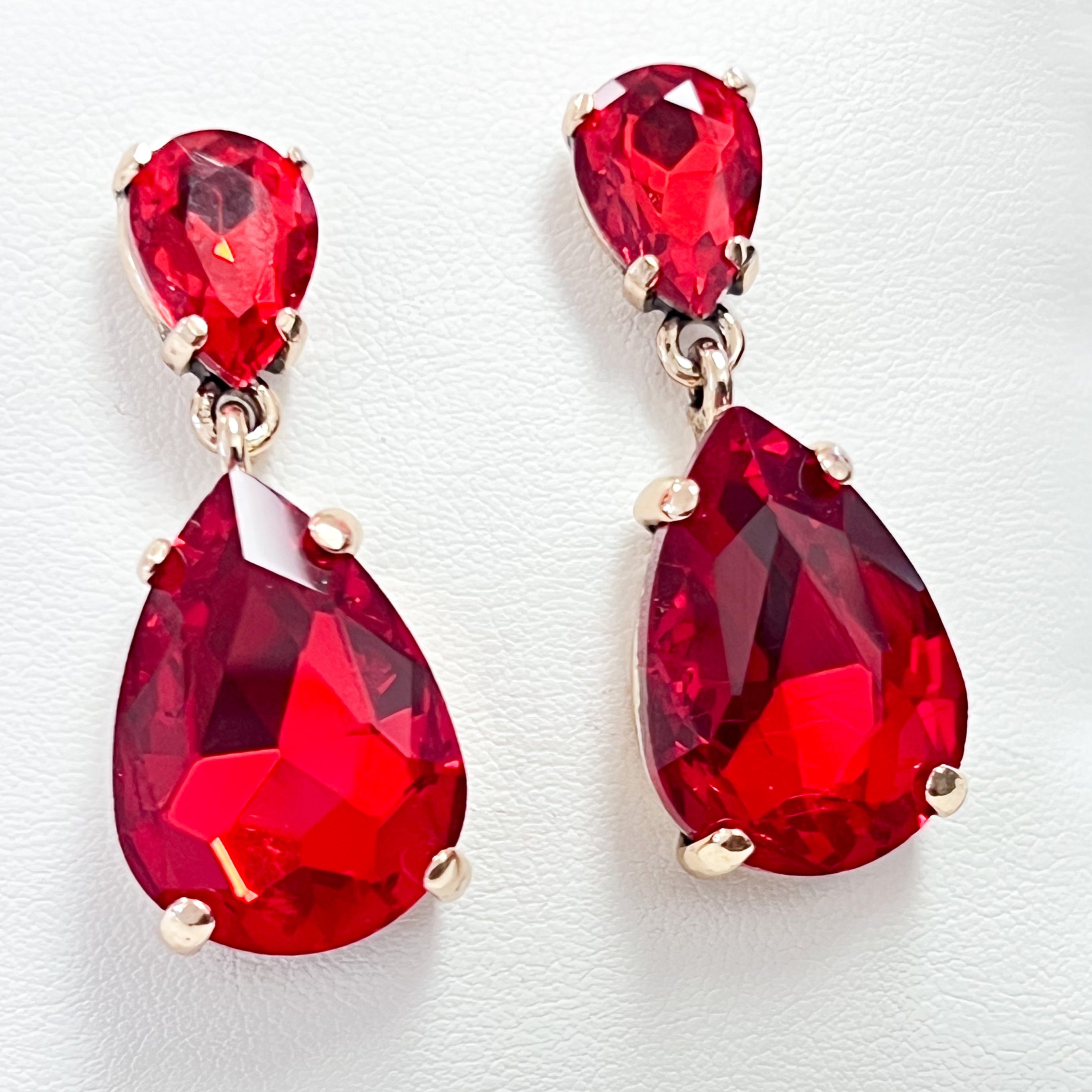 Mariah - Rhinestone Drop Earrings (Red)