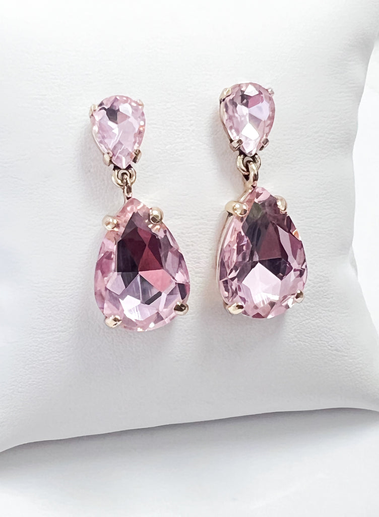 Mariah - Rhinestone Drop Earrings (Baby Pink)