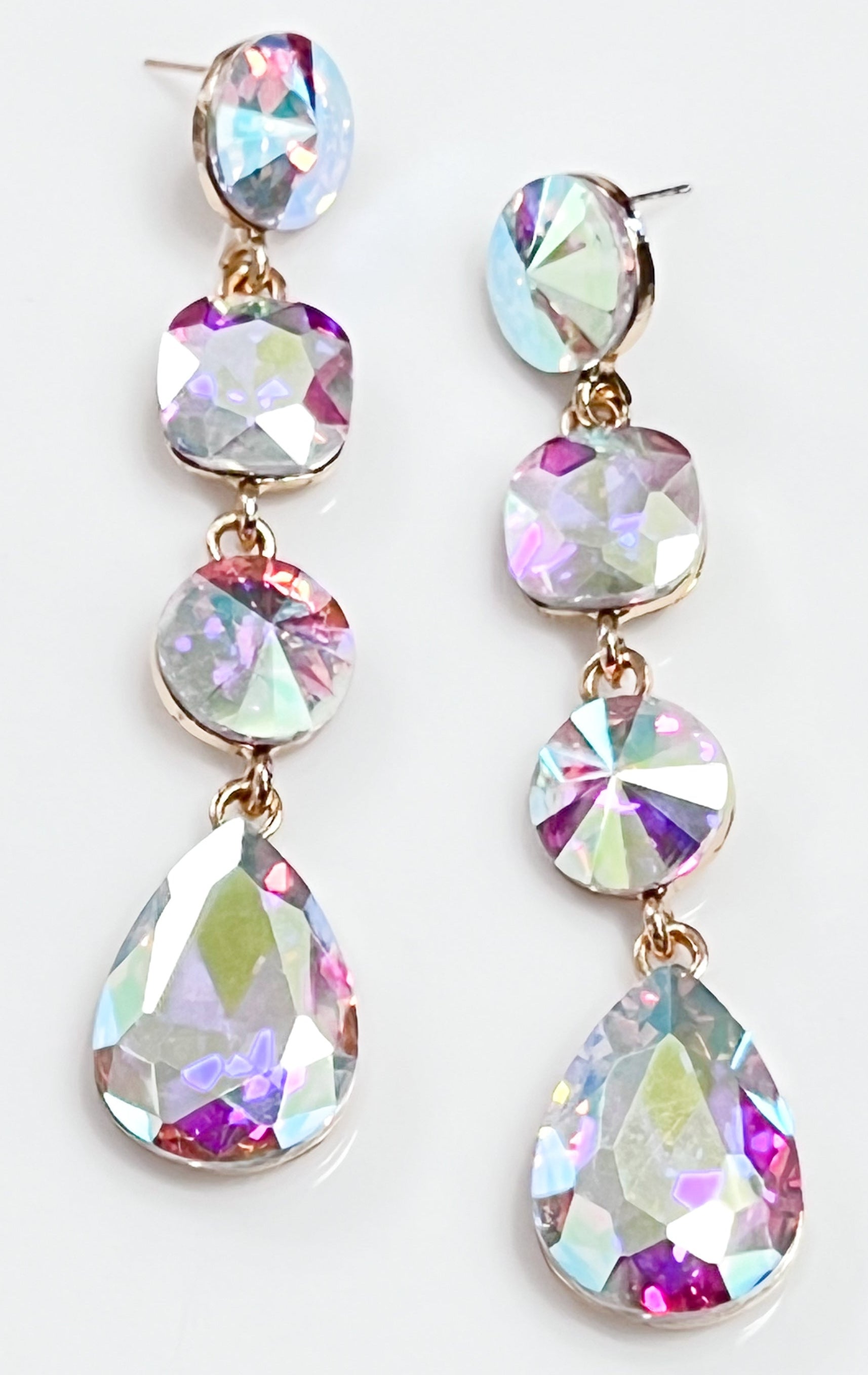 Jenna - AB Rhinestone Tiered Drop Earrings