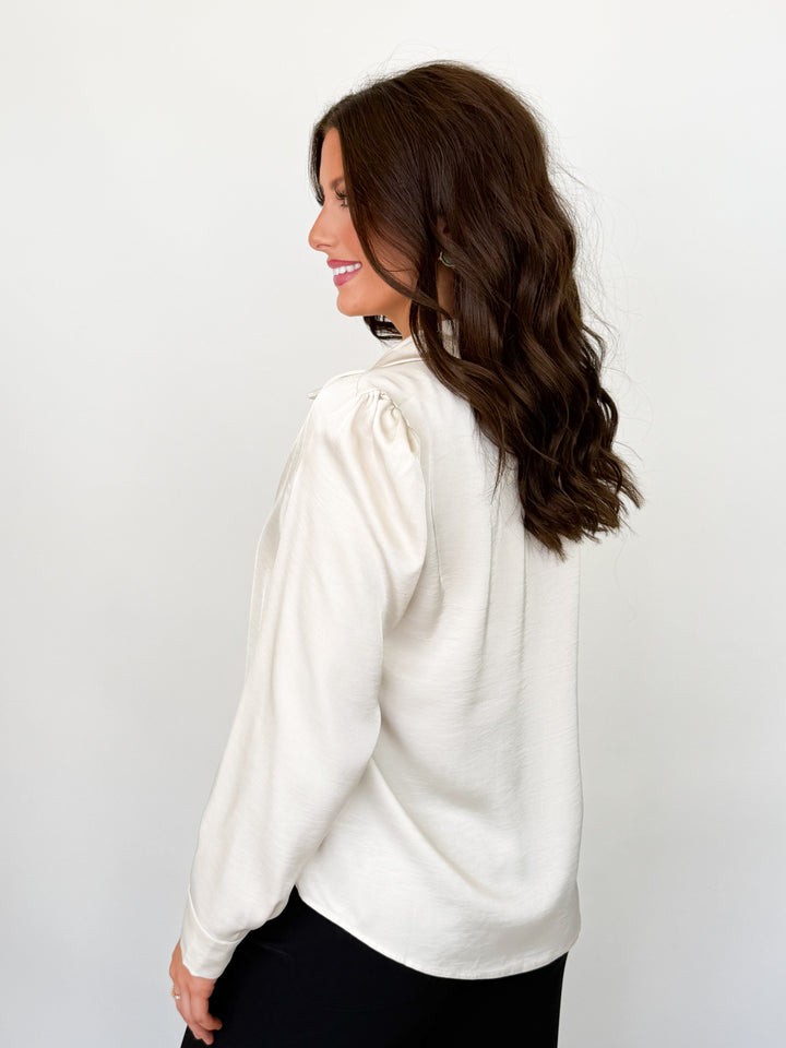Margaux - Silk Button Down Blouse (Cream)