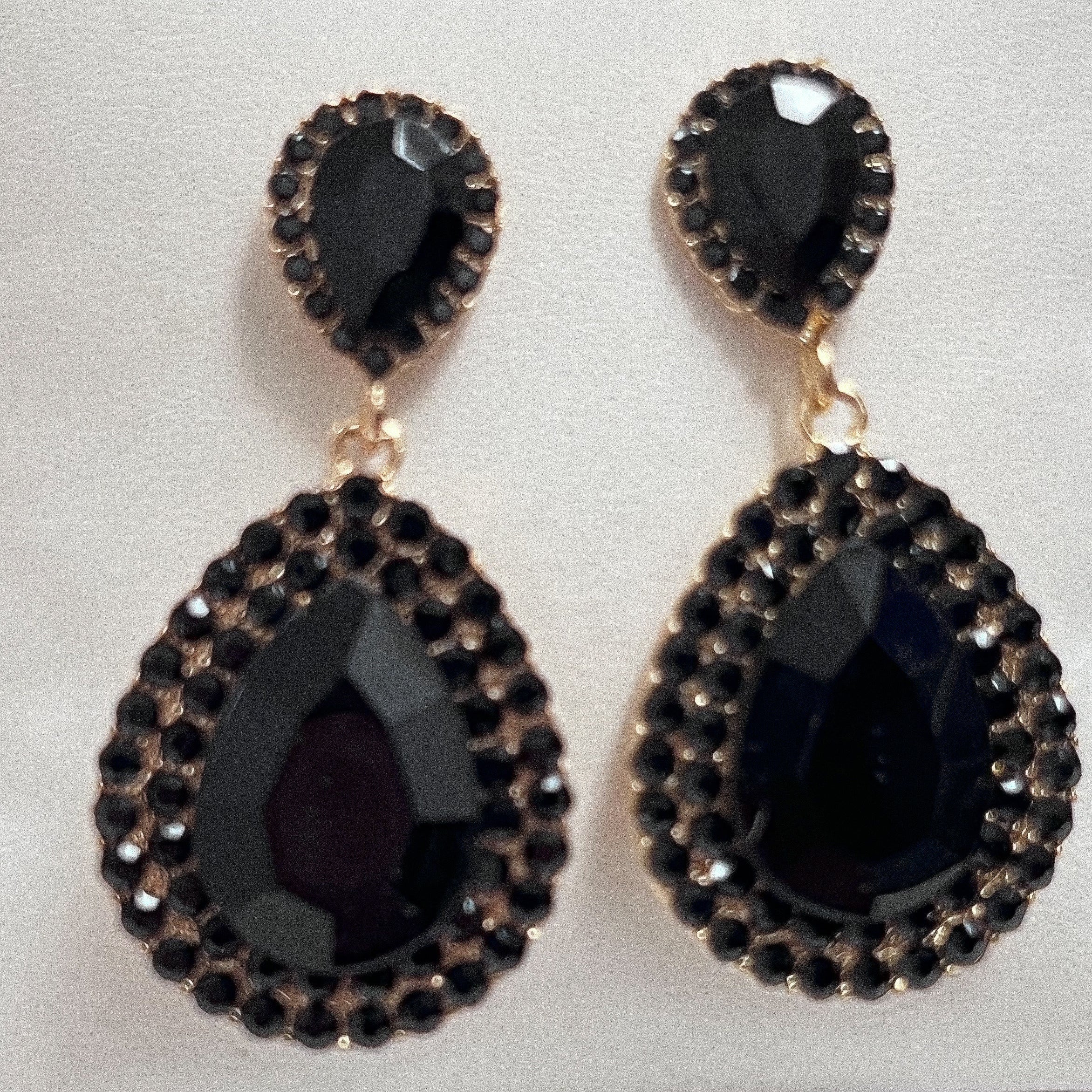 Pressley - Rhinestone Statement Earrings (Black)