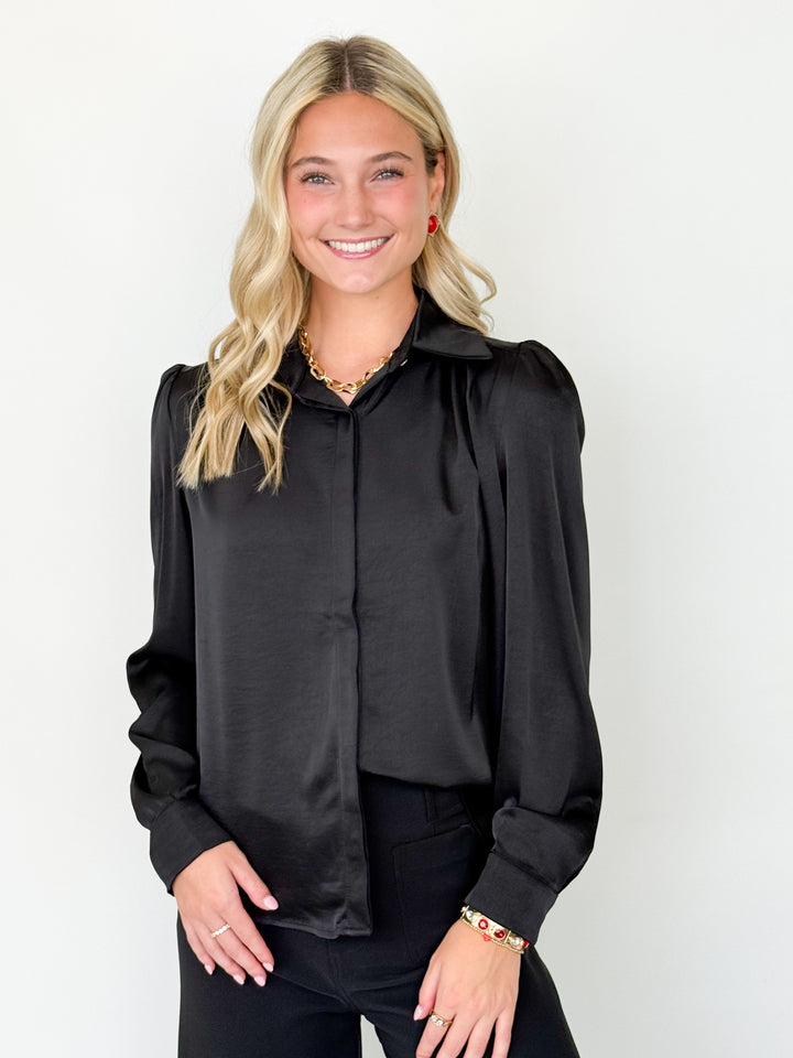 Margaux - Silk Button Down Blouse (Black)