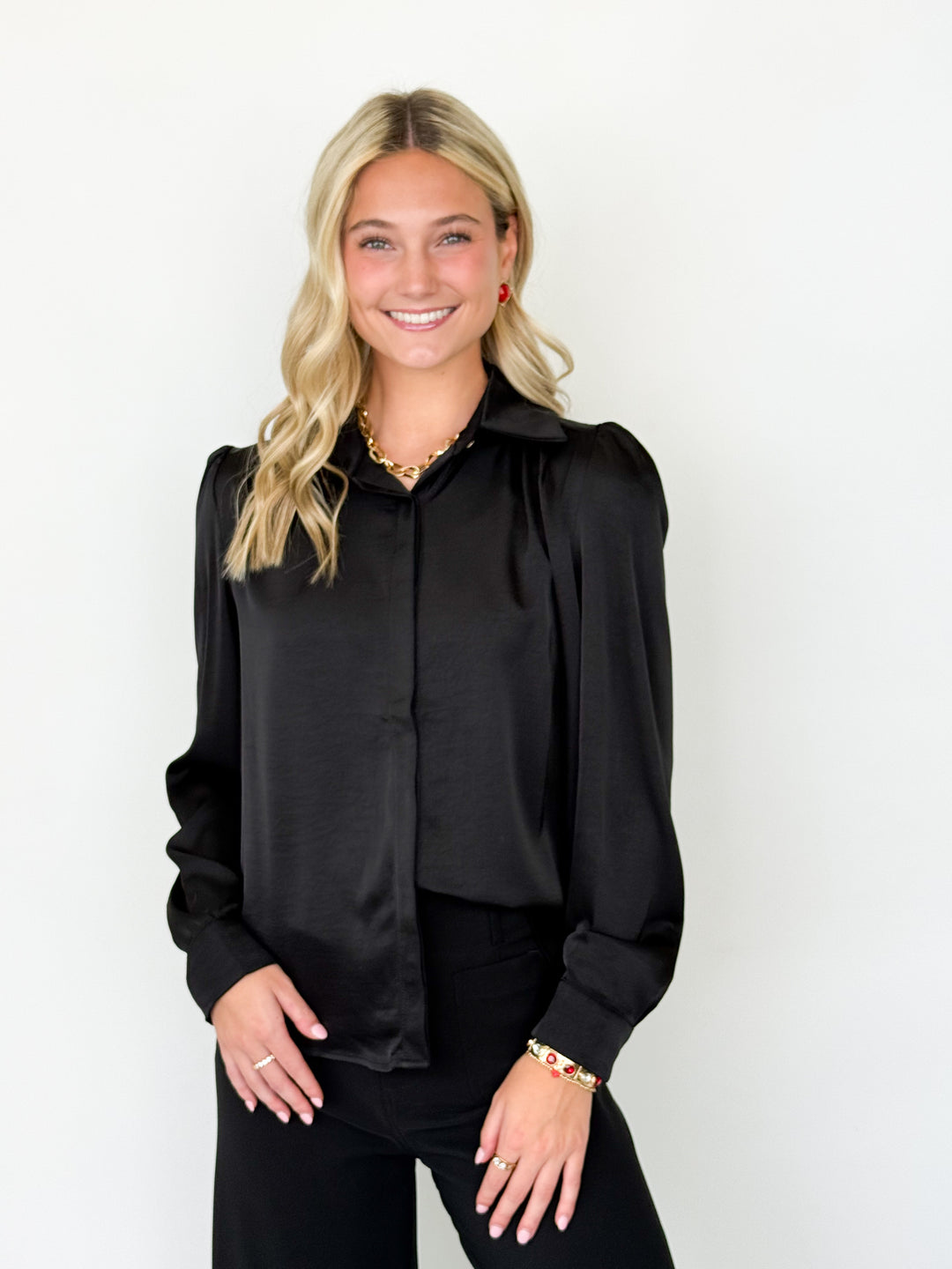 Margaux - Silk Button Down Blouse (Black)