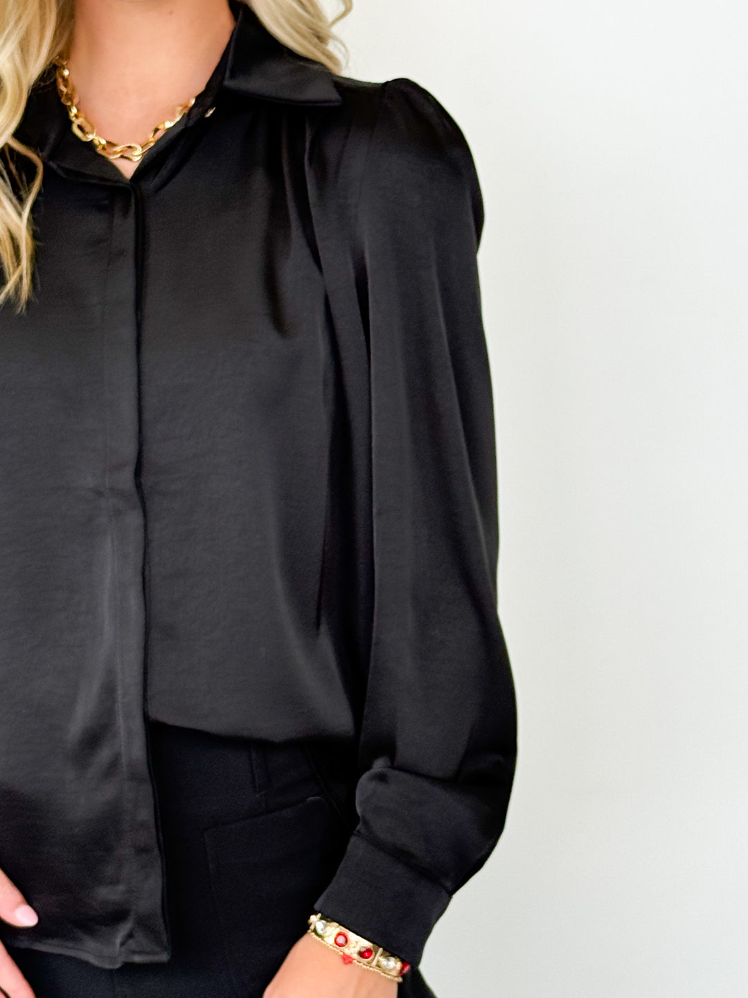 Margaux - Silk Button Down Blouse (Black)