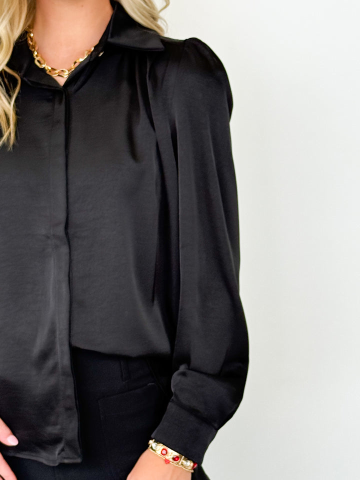 Margaux - Silk Button Down Blouse (Black)