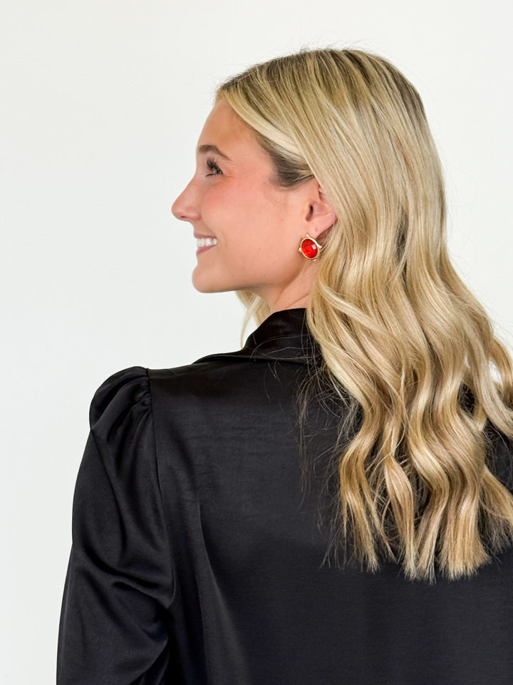 Faceted Gemstone Stud Earring (Red)