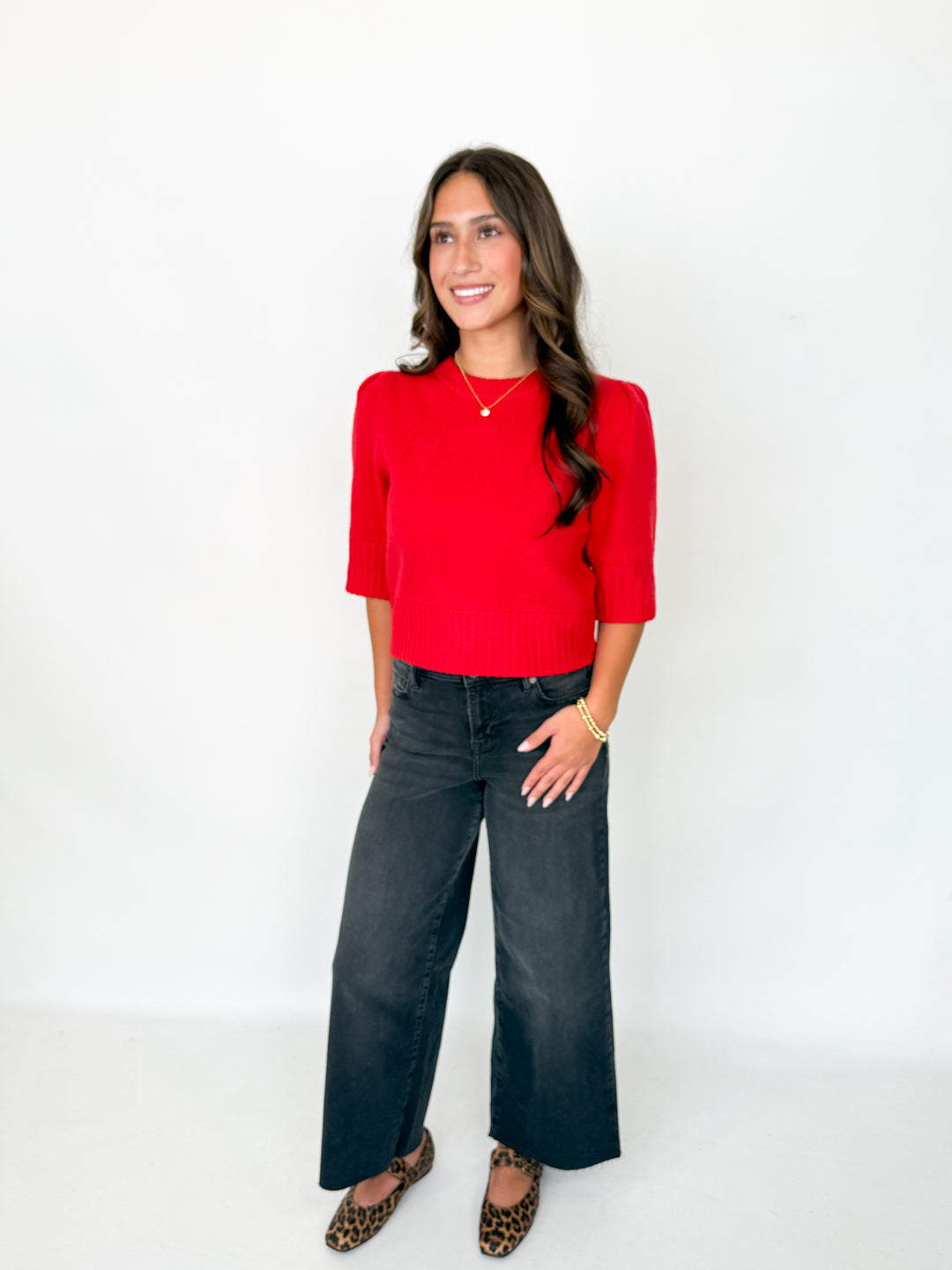 Cora - Puff Sleeve Sweater (Red)