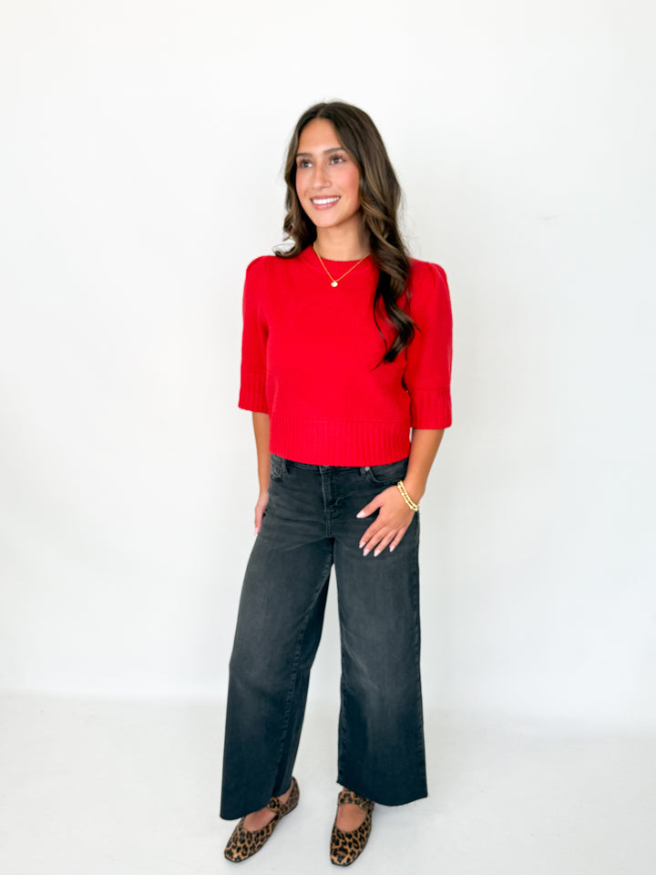 Cora - Puff Sleeve Sweater (Red)